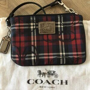 Coach Poppy Tartan Plaid Wristlet in Red, Black And Navy With Hangtag & Dustbag